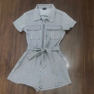Justify Navy Blue and White Striped Jumpsuit